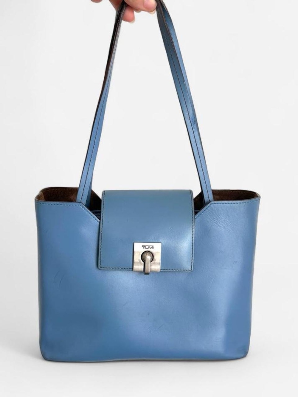 Tumi Newport Blue Small Leather shoulder Handbag